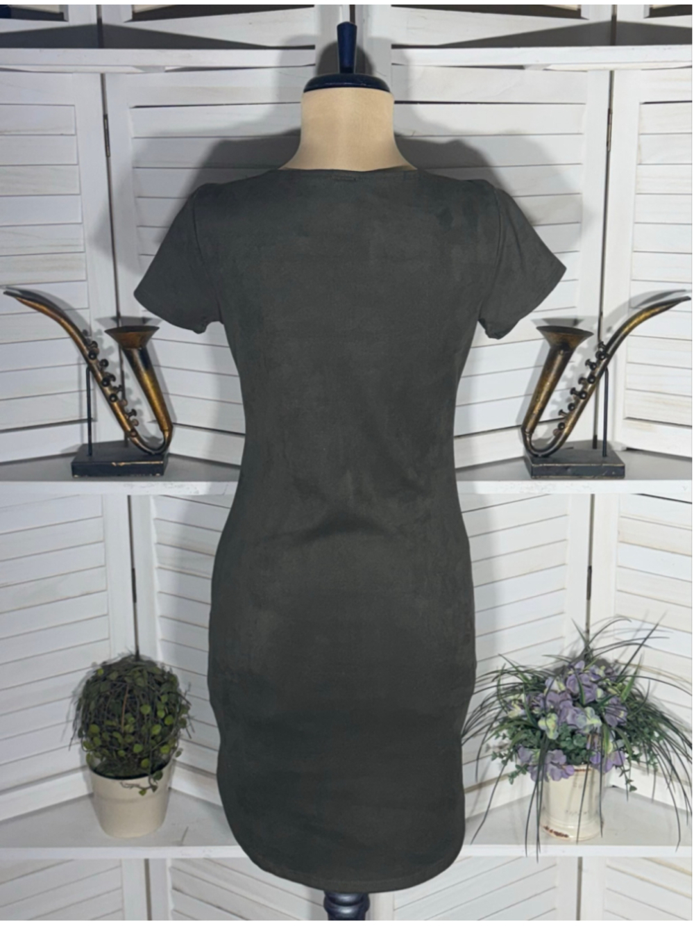 Vintage 90s Y2k dress faux suede green cage neck pixie fairy tinkerbell Ren Fair - Picture 2 of 10